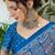 Blue printed ready to wear saree with unstitched blouse