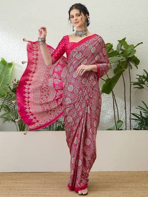 Pink bollywood style ready to drape saree for women 1