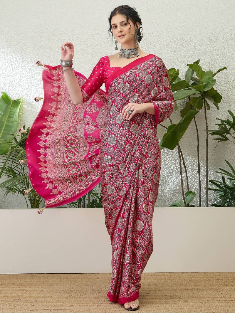Pink bollywood style ready to drape saree for women