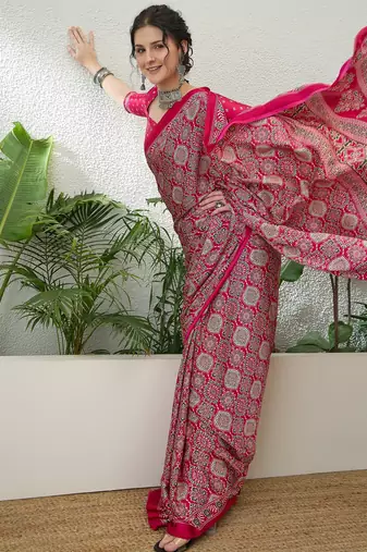 Pink bollywood style ready to drape saree for women
