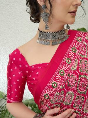 Pink bollywood style ready to drape saree for women 5
