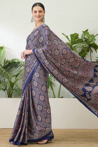 Blue traditional indian ready wear saree with blouse