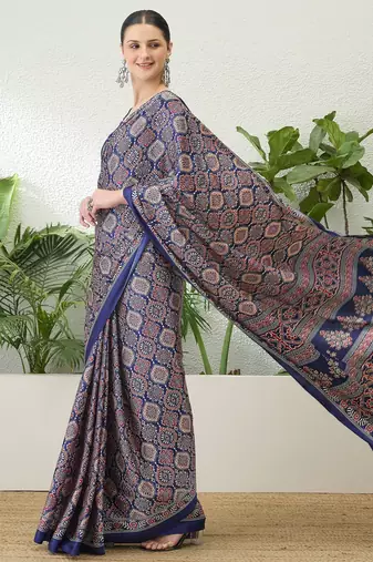 Blue traditional indian ready wear saree with blouse