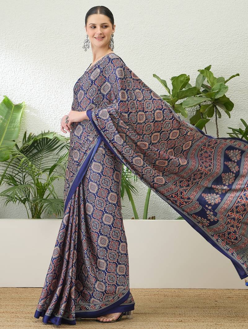 Blue traditional indian ready wear saree with blouse