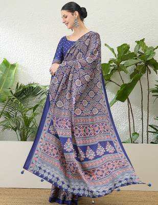 Blue traditional indian ready wear saree with blouse 2