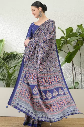 Blue traditional indian ready wear saree with blouse