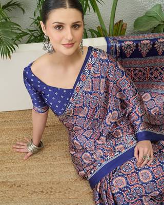 Blue traditional indian ready wear saree with blouse 3