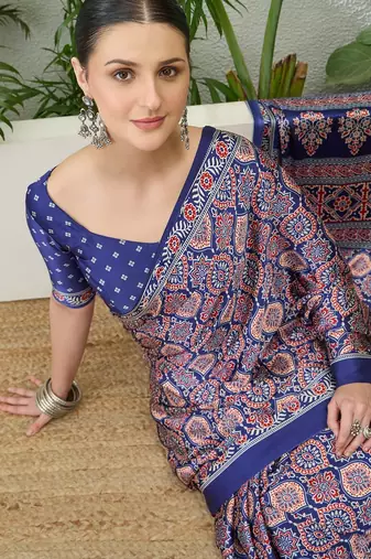 Blue traditional indian ready wear saree with blouse
