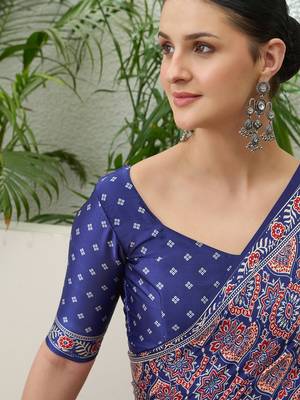 Blue traditional indian ready wear saree with blouse 4