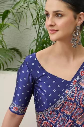 Blue traditional indian ready wear saree with blouse