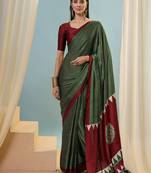 Green easy wear ready pleated saree with blouse piece