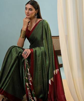 Green easy wear ready pleated saree with blouse piece 4