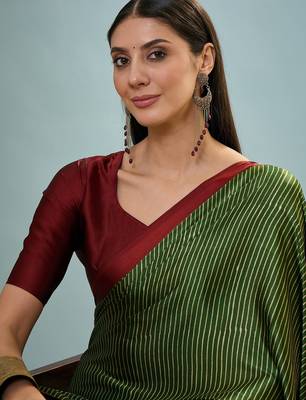 Green easy wear ready pleated saree with blouse piece 5