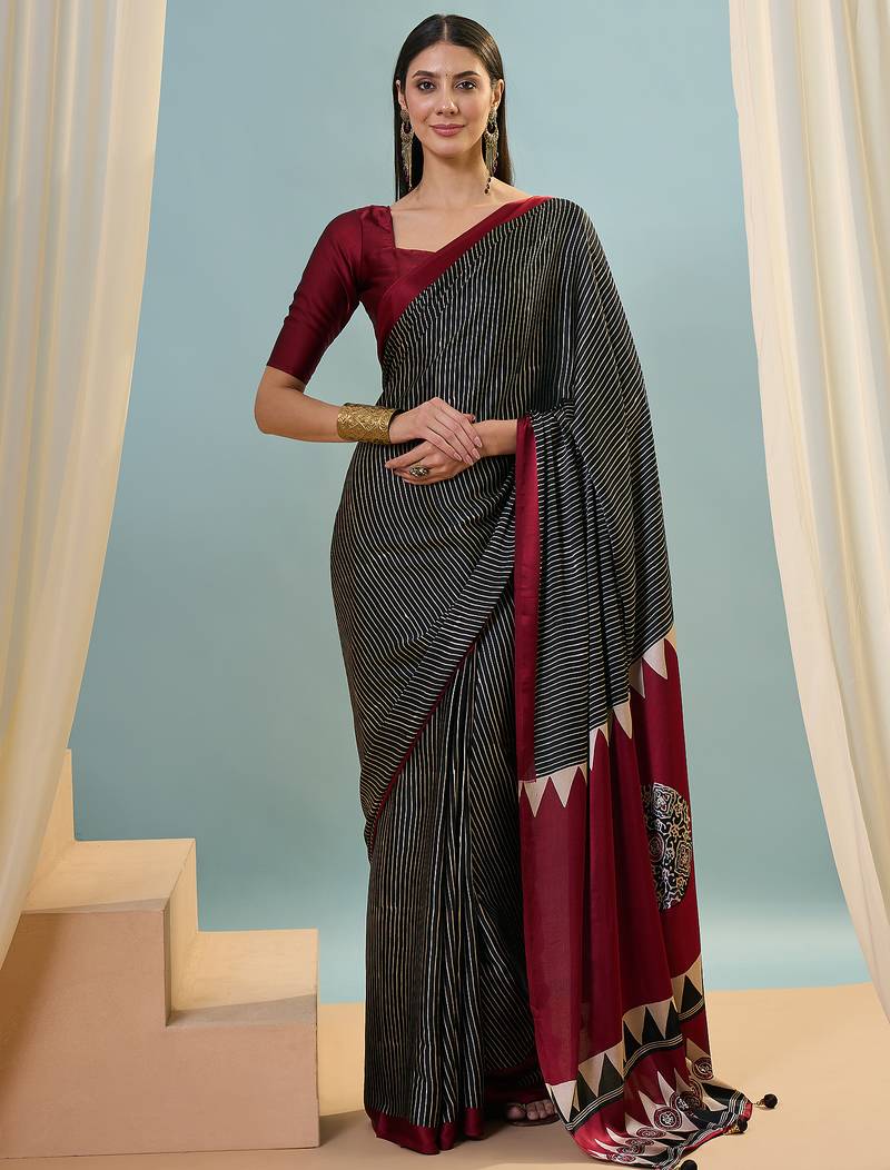 Black casual ready to wear saree for daily wear