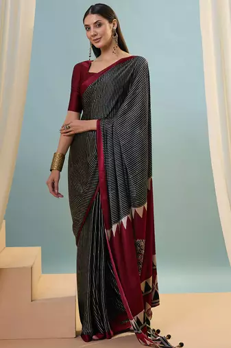 Black casual ready to wear saree for daily wear