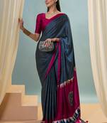Blue wedding guest ready made saree with blouse