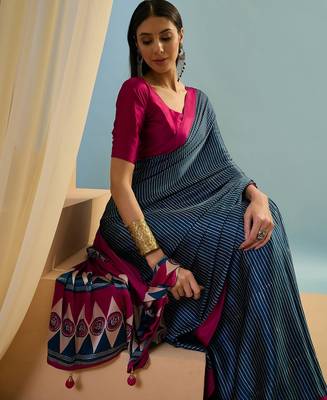 Blue wedding guest ready made saree with blouse 2