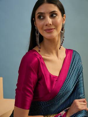 Blue wedding guest ready made saree with blouse 3