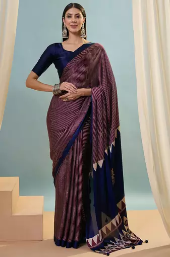 Wine modern ready to drape saree with unstitched blouse