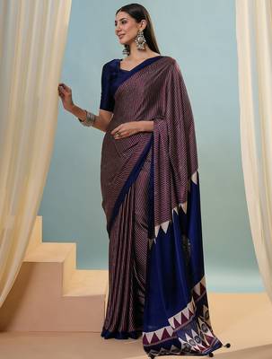 Wine modern ready to drape saree with unstitched blouse 2