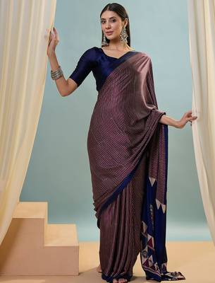 Wine modern ready to drape saree with unstitched blouse 3