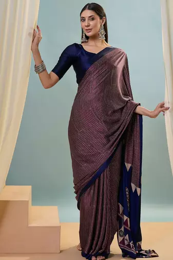 Wine modern ready to drape saree with unstitched blouse