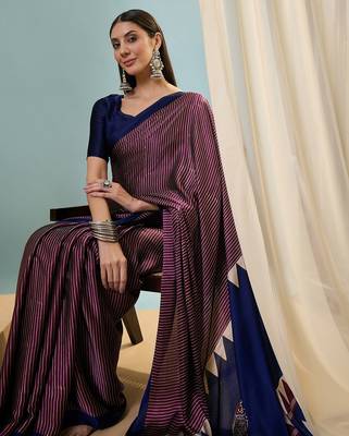 Wine modern ready to drape saree with unstitched blouse 4