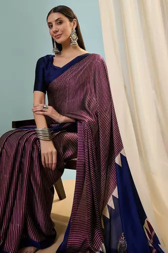 Wine modern ready to drape saree with unstitched blouse