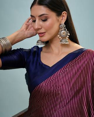 Wine modern ready to drape saree with unstitched blouse 5