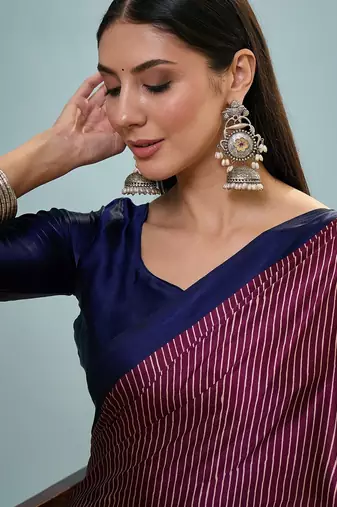 Wine modern ready to drape saree with unstitched blouse