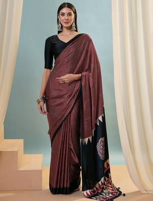 Maroon women's festival wear ready pleated saree 1
