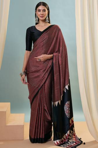 Maroon women's festival wear ready pleated saree