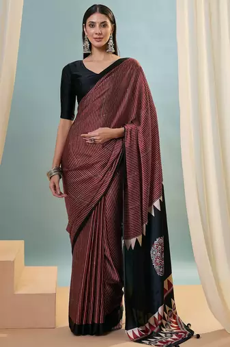 Maroon women's festival wear ready pleated saree
