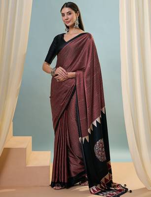 Maroon women's festival wear ready pleated saree 2