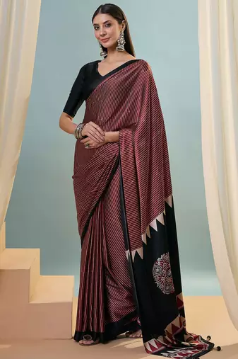 Maroon women's festival wear ready pleated saree