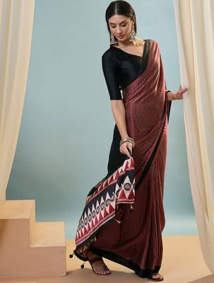 Maroon women's festival wear ready pleated saree 3