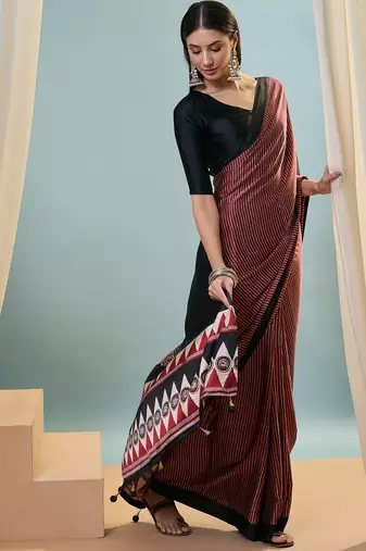 Maroon women's festival wear ready pleated saree