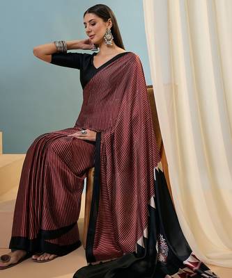 Maroon women's festival wear ready pleated saree 4