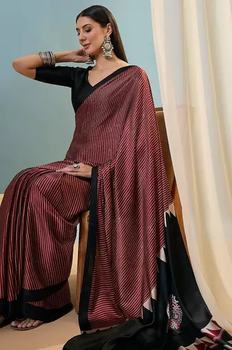 Maroon women's festival wear ready pleated saree