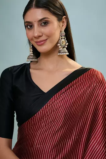 Maroon women's festival wear ready pleated saree