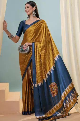 Yellow premium ethnic ready wear saree collection
