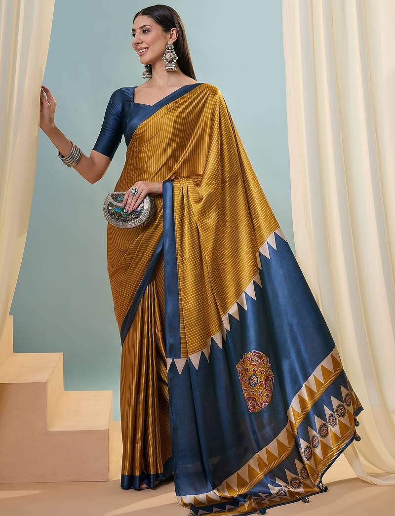 Yellow premium ethnic ready wear saree collection