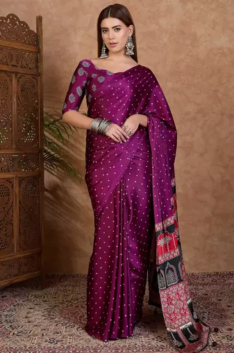 Wine ready to wear saree for weddings and festivals