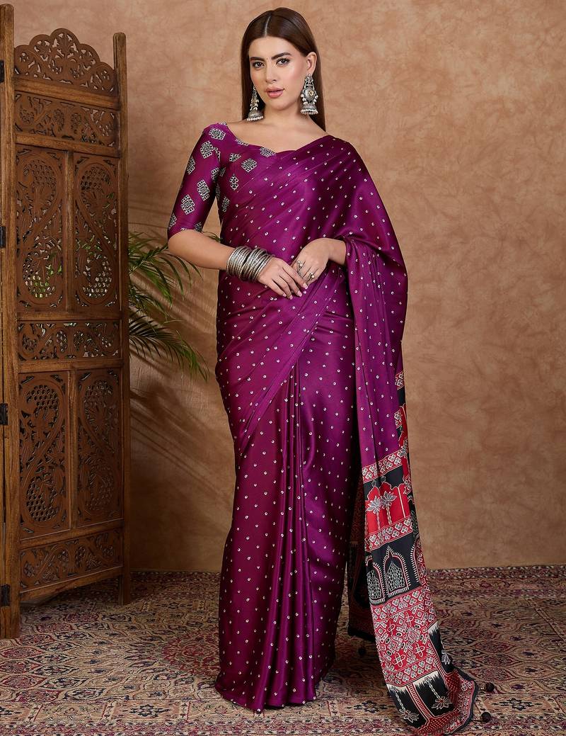 Wine ready to wear saree for weddings and festivals