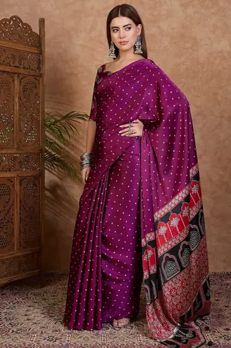 Wine ready to wear saree for weddings and festivals