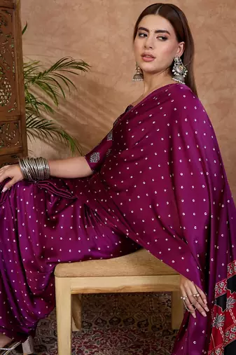 Wine ready to wear saree for weddings and festivals