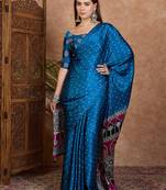Blue ready made saree with unstitched designer blouse