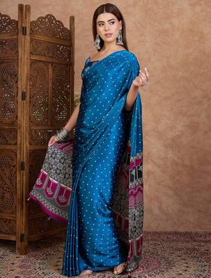 Blue ready made saree with unstitched designer blouse 2