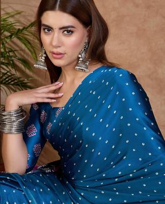 Blue ready made saree with unstitched designer blouse 5
