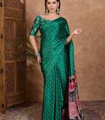 Green stylish ready pleated saree for women